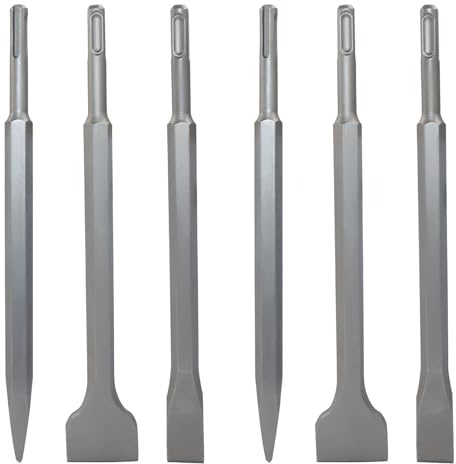 Eilumduo 6 Pack Durable SDS-Plus Chisel Set, Masonry Concrete Drill Bit, Includes Pointed Chisels, 40mm Flat and 20mm Flat 2 Each for Masonry Concrete Brick Stone/Home Improvement