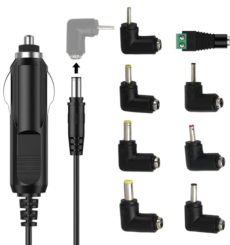 talNite 12V 2A Car Cigarette Lighter Power Cable with 8 DC Tips, 1.6m Replacement Charger Lead for Portable DVD Player, GPS, Bluetooth Speaker & 12V Devices