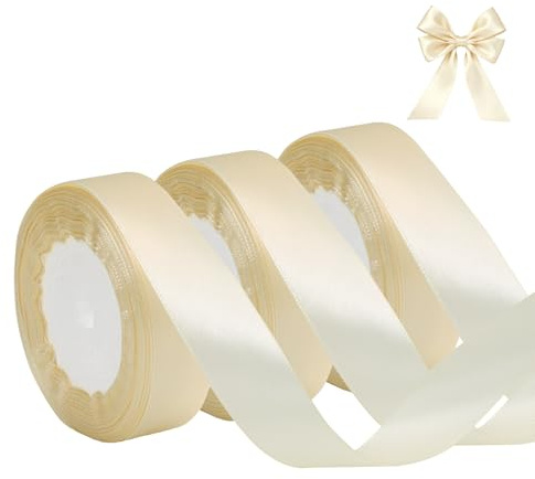 Geschenkband Beige 25mm,66M Satinband Beige Schleifenband Breit,Geschenk Bänder Stoff,Band für Weihnachten Geschenkverpackung Taufe Geburtstag Hochzeit Dekoration