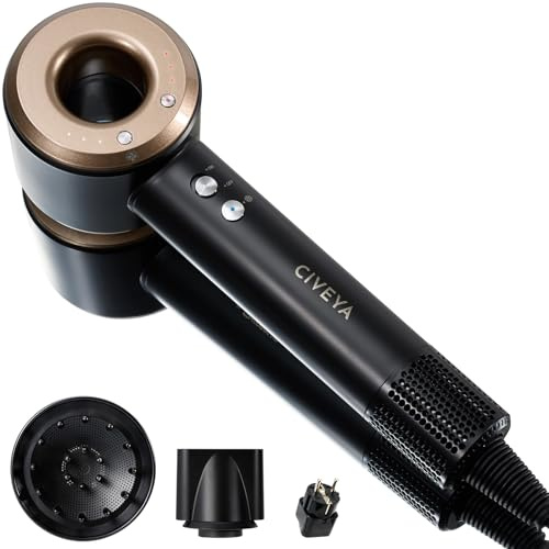 CIVEYA Dual Voltage Hair Dryer for European Travel & Home Use, 110,000RPM Fast Drying Ionic Blow Dryer with Diffuser, Lightweight/Quiet/Portable Hairdryer with 4 Temps, 3 Speeds & Cool Shot Black