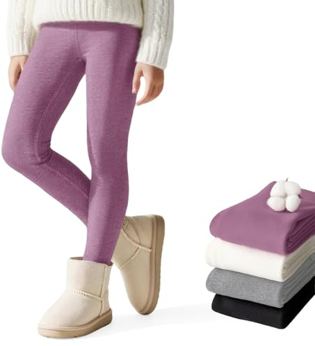 Baogaier Termiska fleecefodrade leggings för flickor bekväma bomullsvinter barnleggings hög midja tjocka varma leggings långa varma byxor barnkläder för 6–12 år, Lila, 6-7 år