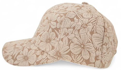 styleBREAKER Damen Baseball Cap Blumen Muster Relief | 6-Panel Schildkappe, 7,5 cm gebogener Schirm, Baumwoll-Schweißband, stufenlos per Klettverschluss verstellbar (56-59 cm).