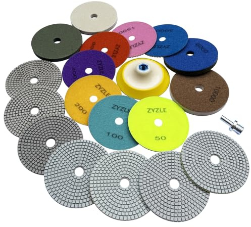 11PCS Diamant Polierscheiben Nass/Trocken Polierset 125mm mit M14 Stützteller & Adapter für Marmor Granit Beton Fliesen 50-10000 Schleifscheiben für Winkelschleifer und Bohre