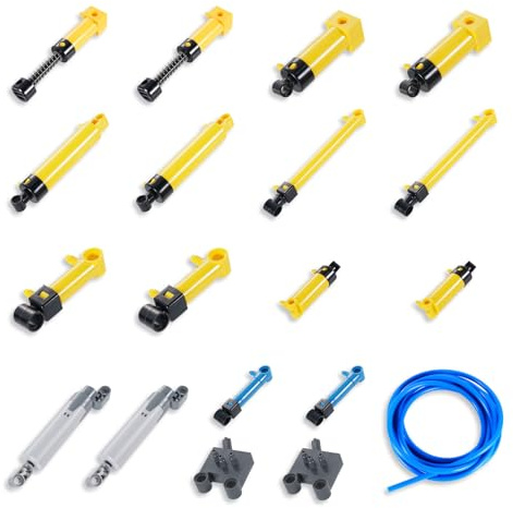 Pneumatik-Set, APKLVSR 19-teiliges Pneumatische mit 10 Arten von Pneumatikzylindern, MOC-Luftpumpenkolbendruckstangen,Pneumatik-Bausätze für Kranwagen/LKW-Bausteinmodellen