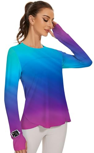 IECCP Sport Bluse Damen Langarm Activewear-T-Shirts UPF 50+ UV Schutz Sonnenschutz Langarmshirts Schlanke Passform Mit Daumenloch Rashguards Sportshirt
