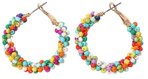 Böhmische Bunte Perlen Ohrringe Bunt Konfetti Ohrringe Damen Hängend Creolen Bunt Konfetti Kostüm Damen Modeschmuck BohoOhrringe Karneval Accessoires Regenbogen Schmuck für Frauen Mädchen