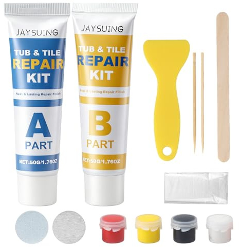 Kit Riparazione Piastrelle per Superfici in Ceramica e Marmo, Kit Riparazione Ceramica con Resina Epossidica AB 50G×2, Spatola e Accessori per Lavabo, Vasca, Piatto Doccia, Pareti e Pavimenti