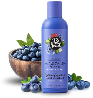 Pet Head Berry Bright Facial & Tear Stain Remover for Dogs | Blueberry Scent | Removes Tears and Stains | Neutralizes Yellow and Brassy Tones | Cleans and Protects Fur and Skin | 6.8 fl. oz.