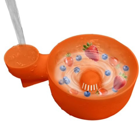 Cuenco giratorio para lavar frutas, colador multifuncional 4 en 1, cesta de drenaje automático, para fresas, uvas, frambuesas, fechas, preparación de ensaladas, camping, 7.8 x 5.3 x 2.95 pulgadas