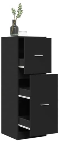 Bendmaxx Armario farmacéutico negro de madera 40 x 41 x 118 cm con 3 cajones espacio de almacenamiento, rieles metálicos, armario versátil multiusos para el hogar, oficina, pasillo, garaje y taller