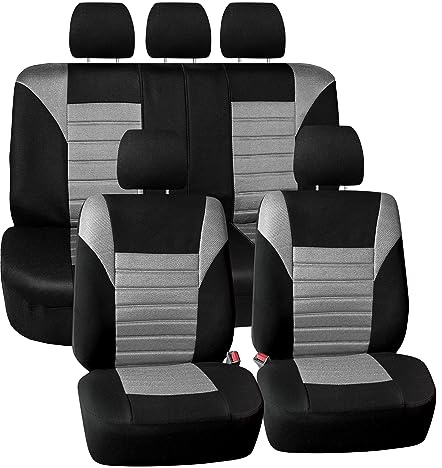 FH GROUP Set completo di coprisedili per auto 3D in rete d'aria, universali, con schienale basso, compatibili con airbag, sedile posteriore diviso, lavabile, per SUV, berlina, grigio