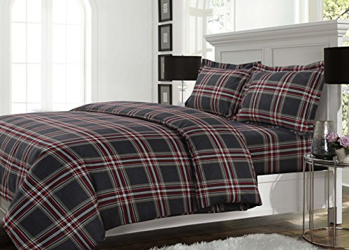 Heritage Plaid 170-GSM Flannel Printed Duvet Cover Set Queen
