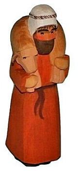 Lotte Sievers-Hahn Krippenfiguren * Hirte mit Schaf und Kopftuch im Baumwollbeutel * 1134