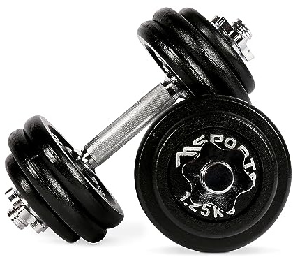 MSPORTS Set d'haltères, 30 kg, réglables, de qualité supérieure, courts, avec barre d'haltères en acier et fonte, disques de poids pour l'entraînement de tout le corps, à la maison et à la salle de