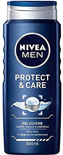 NIVEA MEN Gel de ducha 3 en 1 Protect & Care (1 x 500 ml), Gel de ducha para hombre con aloe vera, Cuidado limpiador para hombre cara, cuerpo y cabello