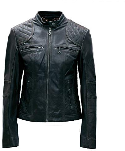 PAUL BERMAN Ladies Real Leather Black Biker Jacket Size 18