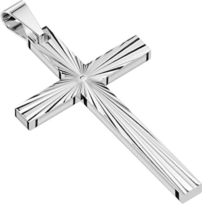 Bungsa Anhänger Kreuz mit gravierten Strahlen aus Edelstahl Unisex