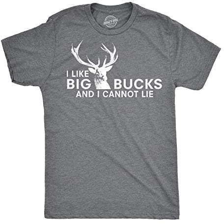 Mens I Like Big Bucks Funny Deer Hunting Hunter Novelty Gift Tee Grey L
