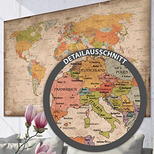 GOODS+GADGETS® Weltkarte XXL Poster Vintage 140x100 cm - Landkarte | Antike Weltkarte groß im Riesenformat – gestochen scharf gedruckt, Made in Germany, auf Deutsch