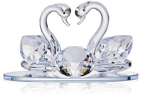Décoration en Verre de Cristal en Forme de Deux cygnes avec des Cristaux de Swarovski