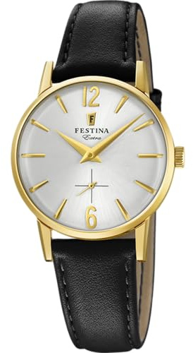 Festina Damen Uhr Analog Leder Schwarz - Quarzwerk - Damenuhr - Glas hochresistent - Elegant, klassisch & Vintage - Special Prices F20255/1
