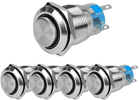 Larcele 19mm Druckschalter mit Kontrollleuchte, DIY 12V Elektrische Schalter,Verriegelung,Hoher Kopf,Wasserdicht,5 Stück JSANKG-08