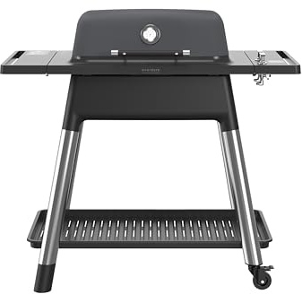 Everdure by Heston Blumenthal Force 2 Burner Gas BBQ – Premium Outdoor Barbecue with Fast Ignition, Cast Iron Grill Plates, Convection Cooking & Temperature Gauge– Portable Garden BBQ in Graphite Grey