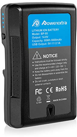 Powerextra V-Mount V-Lock Battery 95Wh (6600mAh),Compatible with Sony Camera,Camcorder Broadcast,MCC 4K/6K Replacement Brick for DSLR BP-95 Camera BMPCC 4K/6K ARRI