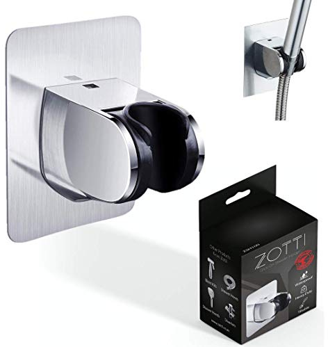 ZOTTI Shower Head Holder Replacement Strong Adhesive Universal Hose Bracket Waterproof Chrome Plated Finish Wall Mounted No Drill Needed Fixed Handheld Shower Hose Bracket