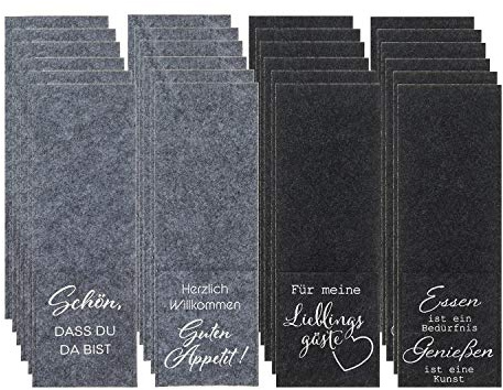 Geschenkestadl Bestecktasche Filz mit Spruch Grau Schwarz (24 Stück)