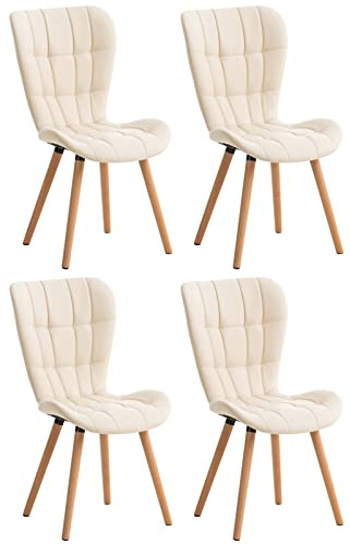 CLP 4er Set Esszimmerstuhl Elda Mit Polsterung Und Kunstlederbezug I Lehnstühle I Polsterstühle, Farbe:Creme