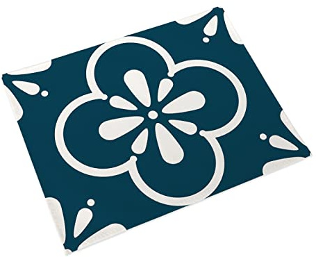 Manteles Individuales Flor Blanca Azul Mantel Individual Algodón y Lino Lavable Salvamanteles Individuales Resistente al Calor Bajoplatos Individuales Mesa Tapetes para Mesa 30x45cm 6 Pcs
