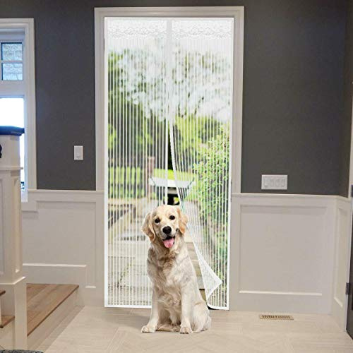 Magnetic Fly Insect Screen Door, Mesh Curtain Anti Mosquito Magnetic Fastening Mosquito Fly Bug Insect Net Screen, Magnetic Top-to-Bottom Seal Snaps Shuts Automatically, 100x210cm White