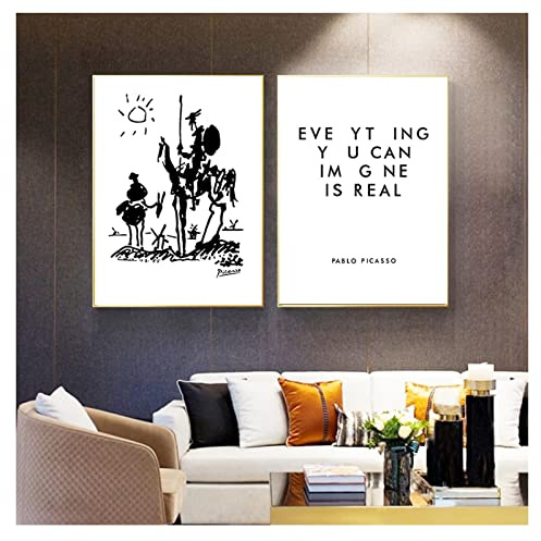 Alles, was Sie sich vorstellen können, ist echt Pablo Picasso Kunst Gemälde Leinwanddruck, Don Quijote Poster Gemälde Wandbild Wohnkultur 40 x 60 cm, 2 Stück, rahmenlos