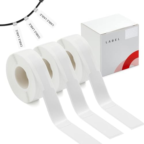 Etikettierband für NIIMBOT D11/D110/D101 Drucker, 3 Rollen (insgesamt 195 Stück) D11 Kabel Thermoaufkleber Etiketten Wasserdicht Anti-Öl Papier für Kabel Weiß 12.5 * 109mm