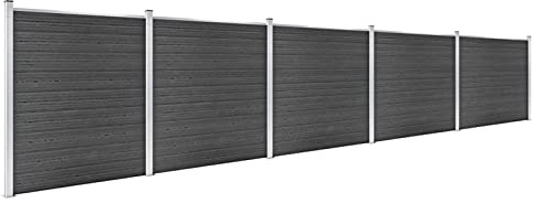 Yolola WPC-Zaun, WPC-Sichtschutz, Sichtschutz-Zaun, Steckzaun, Gartenzaun Komplettset, Zaun Gartenzaun Wpc Zaun Komplettset 872 x 186 cm Schwarz