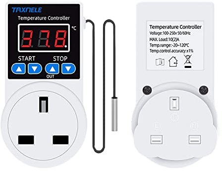 Socket Thermostat Digital Temperature Controller Outlet Plug 220V Heating Cooling Reptile Thermostat with Sensor Probe for Greenhouse Freezer Refrigerator Fermentation (UK plug)