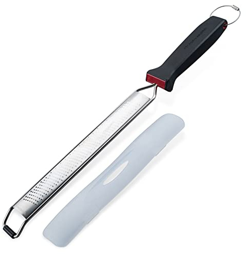 Langreibe fein Presist – Reibe aus rostfreiem Edelstahl – Besonders scharfe Handreibe mit Klingenschutz – Robuster Griff mit Aufhängung