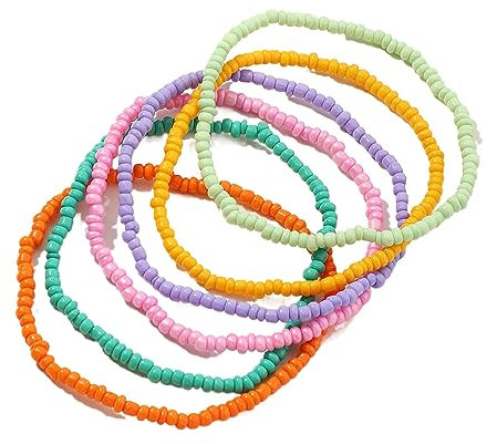 6 Pcs Böhmische Fußkettchen Armband, Handgemachte Perlen Sommer Elastischer Faden Bunte Mehrschichtige Perlen Fußschmuck für Frauen Mädchen