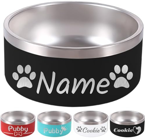 32OZ Personalisierte Hundenapf Laser graviert benutzerdefinierte Pet Name 18/32/42/64oz No Slip Edelstahl isoliert bissfest Lebensmittel Wasserschalen-Schwarz
