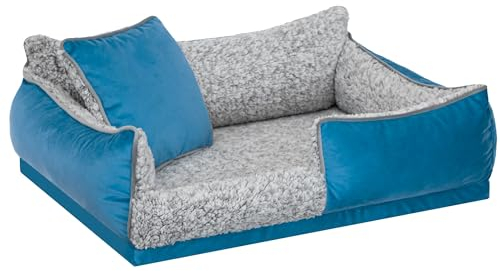 DOGGY Hundebett, Hundematratze, Hundecouch, für kleine und mittel Hunde, Hundekissen, Hundekorb, Haustier, Schlafplatz, Hundemöbel, Blau, XL: 80x60 cm