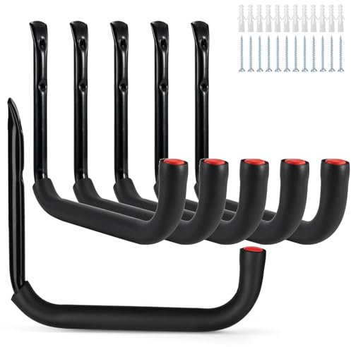 Sinoer Ganci da garage, 6 ganci da parete per garage con braccio Jumbo da 24,9 cm, ganci resistenti, per attrezzi da giardino, scale, biciclette, oggetti ingombranti, 25 x 23 cm