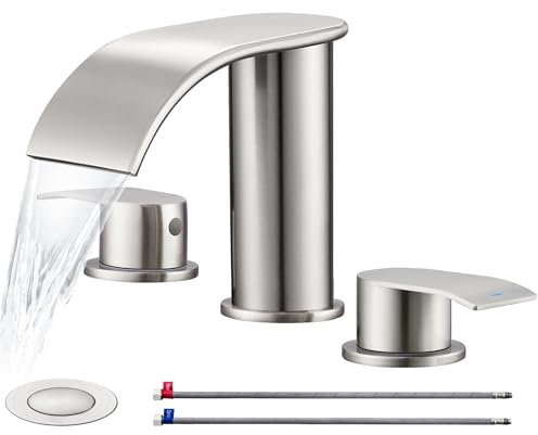 Ultimate Unicorn 8 inch Bathroom Faucet Brushed Nickel, Waterfall Bathroom Faucet with Metal Pop-up Sink Drain Stopper and 2 Supply Hoses,2 Handle Widespread Faucets for Vanity Sink 3 Holes