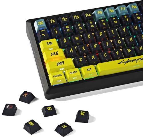 YMDK Cyber Style Keycap, PBT Keycap 130 tasti Set completo di tappi per tasti personalizzati, profilo sottocerchio Cherry colorato traslucido con illuminazione laterale, adatto per tastiera meccanica