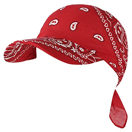 Damen Bandana mit Schirm Haarband Sommer Sonnenhut Kopftuch Visor Strand Cap Bandana Sonnenschutz Mütze Rot Einheitsgröße