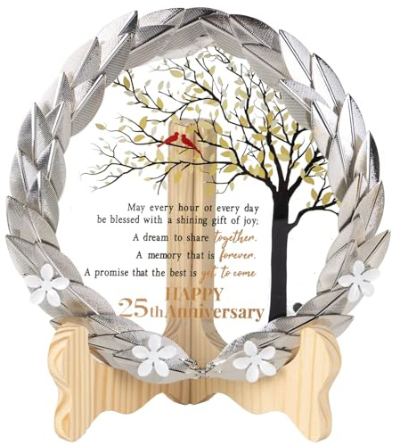EVA murmure Hochzeitsgeschenke zum 25. Hochzeitstag, Kristallplatte mit Blattgoldkranz – 25. Jahrestag Hochzeitsgeschenke für Eltern Paar – 25. Hochzeitstag Einzigartige Geschenkideen – Kardinal-Stil