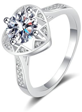 KnSam 14 Karat 585 Weißgold Diamantring Echter Schmuck, 1ct Labor Erstellt Diamant Freundschaftsringe Klassiker Rund Design, 14K Gold Pärchen Ringe für Damen, Gr.62 (19.7)