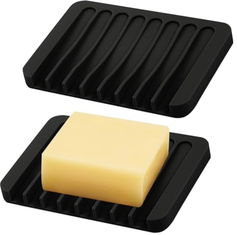 qingmeng Seifenschale Silikon, 2 Stück Seifenschale Schwarz mit Ablauf Seifenhalter Soap Holder Seifenablage Waschbecken Soap Dish Seifenschalen Seifendose Klein Dusche Soap Box Seifenbox
