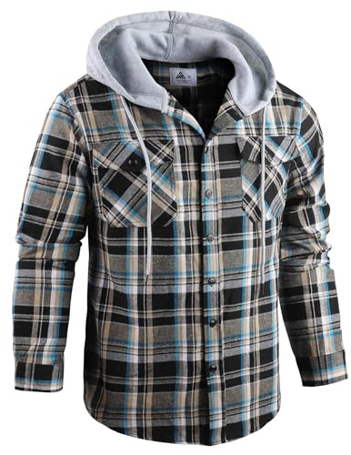 GEEK LIGHTING Men's Plaid Shirt Checked Shirts Mens Flannel Shirt Button Down Long Sleeve with Drawstring Casual Double Chest Pockets Classic Shirt Jacket XL