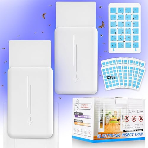 flintronic Fly Catcher Indoor, Fly Trap Indoor, Fruit Fly Traps for Indoors, Gnat Traps for House Indoor, Flying Insect Killer for Gnats, Moths, Fruit Flies, Mosquitoes (2 Device + 12 Refills)